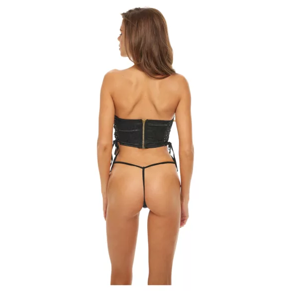 Bombshell - korzet a tangá - leopard vzor - čierna - M