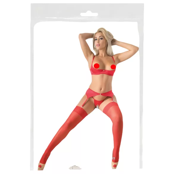 Cottelli - samodržiace čipkované pančuchy - červené