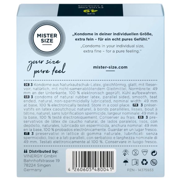 Mister Size - tenký kondóm - 49mm - 3 ks