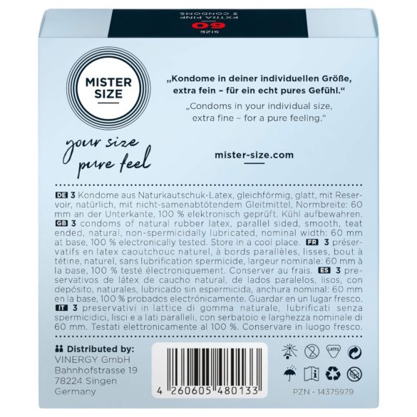 Mister Size - tenký kondóm - 60mm - 3 ks