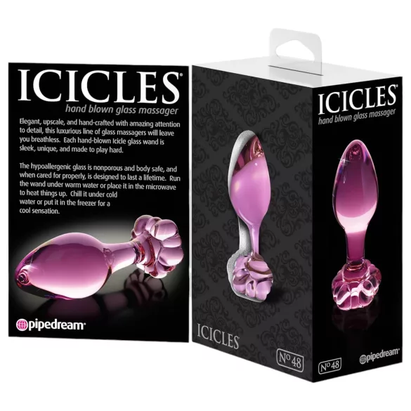 Icicles No. 48 - análny kolík - sklo - ružový kvet