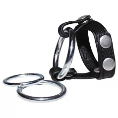   Bad Kitty - kožený erekčný krúžok na semenníky a penis - čierny