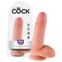 King Cock - dildo realistické s vajcami - 18 cm - natur