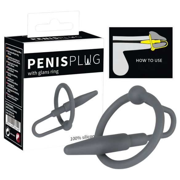Penisplug – silikónový erekčný krúžok s kužeľovitým dilatátorom (sivý)