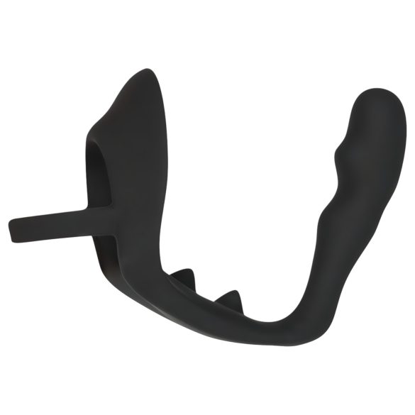 Black Velvets - análna dildo s krúžkom na penis a semenníky - čierna