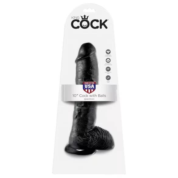 King Cock - realistický dildó s semenníkmi - 25 cm - čierny
