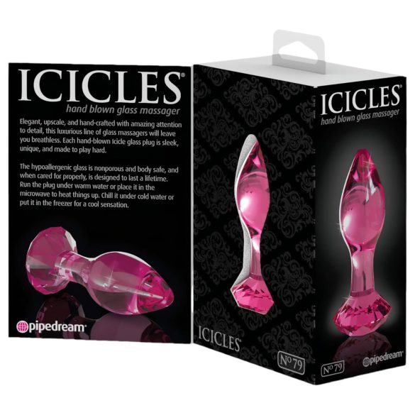Icicles No. 79 - análny sklenený kolík - ružový - kúželový tvar