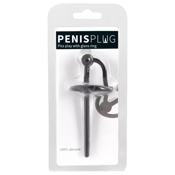 Penisplug - dilatátor na penis s dutinou - silikónový krúžok na žaluď - čierny