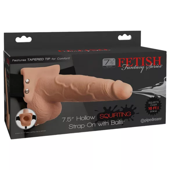 Fetish Strap-On - nasadzovací dildó s ejakuláciou - telová farba 19 cm