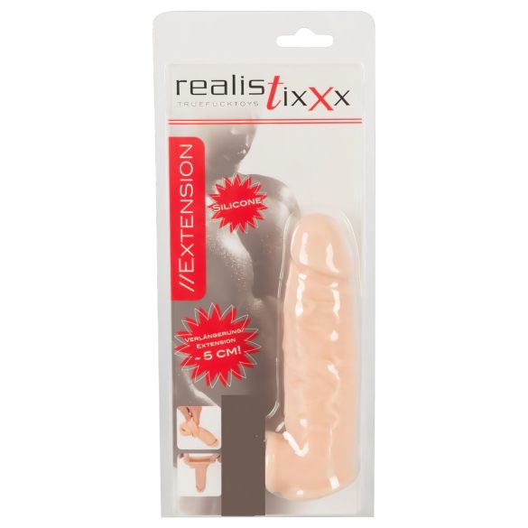 Realistixxx - erekčný návlek na penis s krúžkom - 16 cm - telová farba