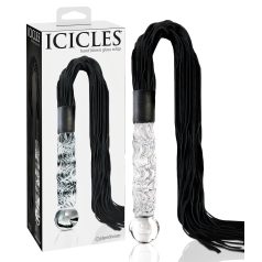   Icicles No. 38 - bič z kože a sklenené dildo - číre/čierne