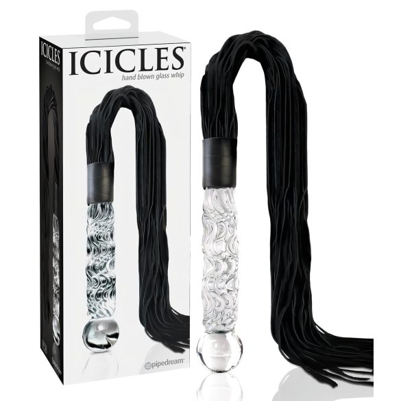Icicles No. 38 - bič z kože a sklenené dildo - číre/čierne
