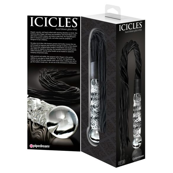 Icicles No. 38 - bič z kože a sklenené dildo - číre/čierne