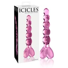   Icicles No. 43 - sklenené dildo s perličkami a srdiečkami - ružové