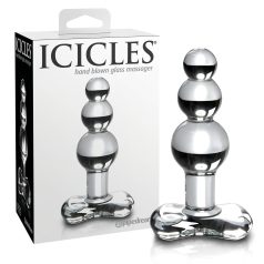   Icicles No. 47 - análny kolík s tromi guľôčkami - sklo priehľadný