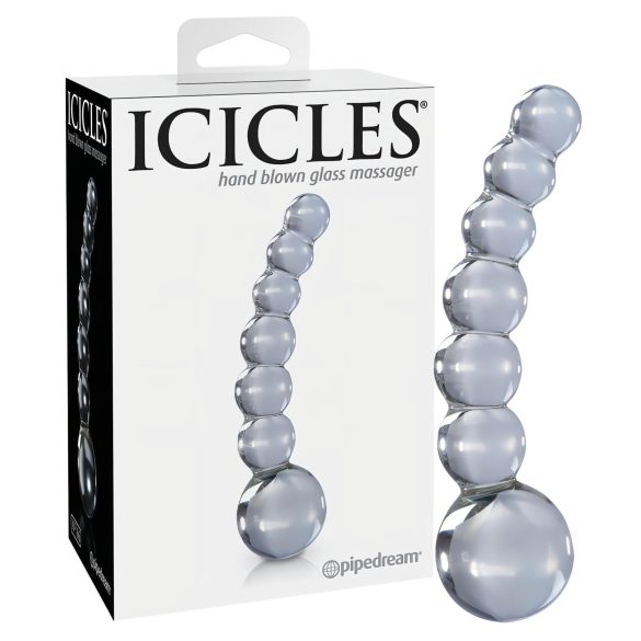 Icicles No. 66 - sklenené dildó s guľkami a ohybom - priehľadné