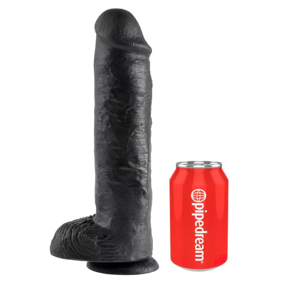 King Cock 11 - realistický dildó s prísavkou a semenníkmi - čierny 28 cm