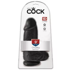   King Cock - realistický dvojitý dildó s prísavkou a semenníkmi - čierny 23 cm