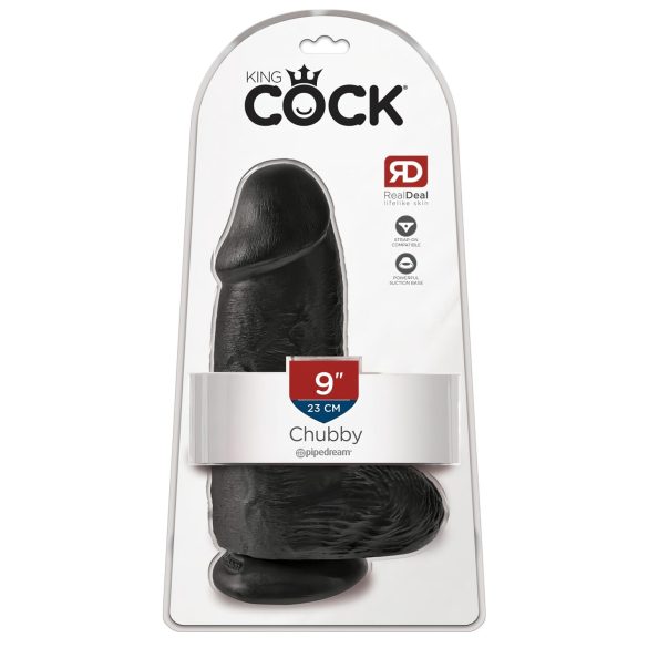 King Cock 9 Chubby - prísavkový, semenníkový dildo (23 cm) - čierny