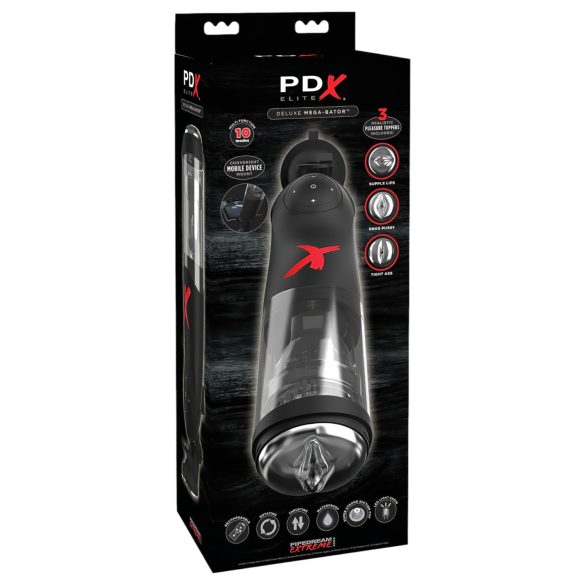 PDX Mega-Bator - rotujúce a pohybujúce sa hore-dolu masturbátor (čierny)
