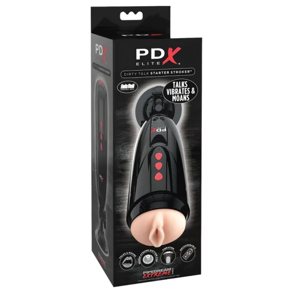 PDX Elite - vibračný masturbátor umelá vagína - čierny