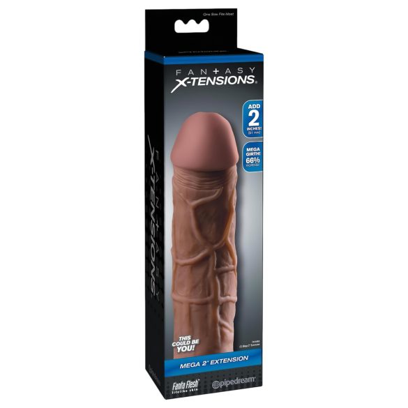 X-TENSION Mega 2 - realistický návlek na penis (20,3 cm) - tmavá prírodná