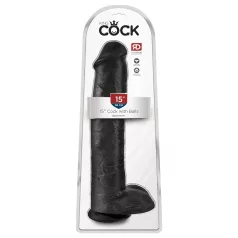   King Cock 15 - realistický dildo s prísavkou a semenníkmi - čierne 38 cm
