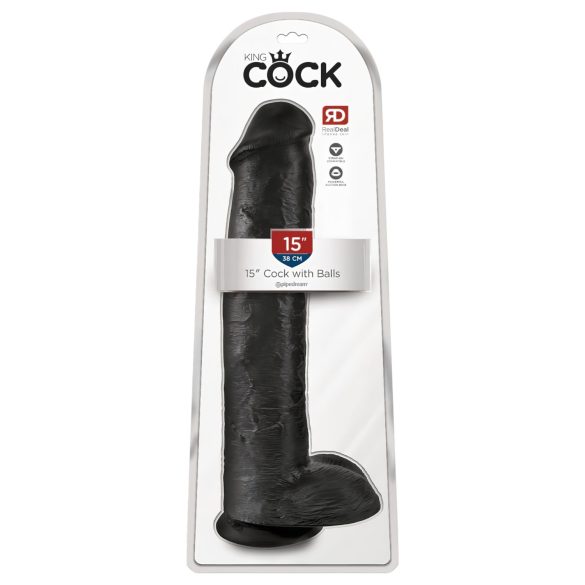 King Cock 15 - prísavkový, semenníkový dildo (38cm) - čierny