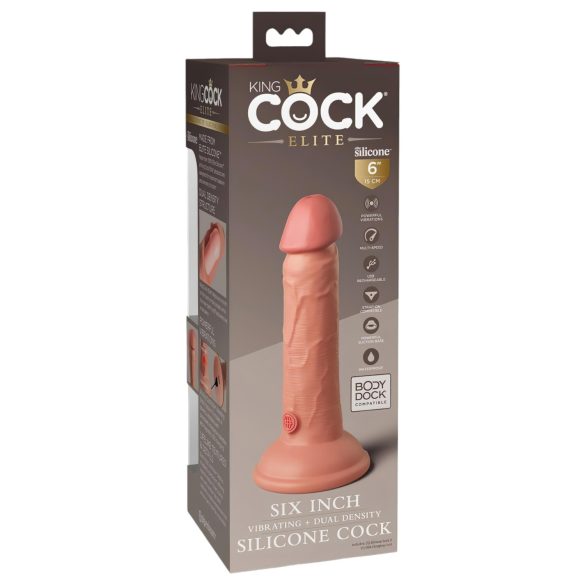 King Cock Elite 6 - realistický vibrátor 15 cm - tmavá prírodná farba