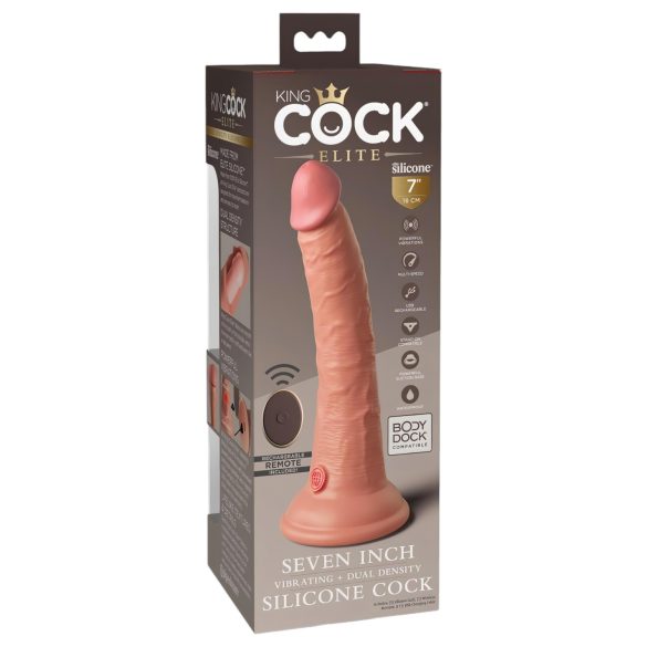 King Cock Elite 7 - vibrátor s prísavkou a diaľkovým ovládaním 18 cm - natur