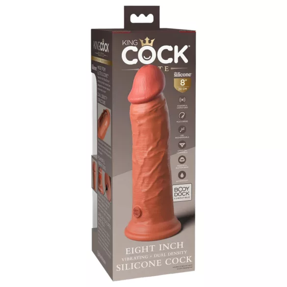 King Cock Elite 8 - realistický vibrátor 20 cm - tmavá farba