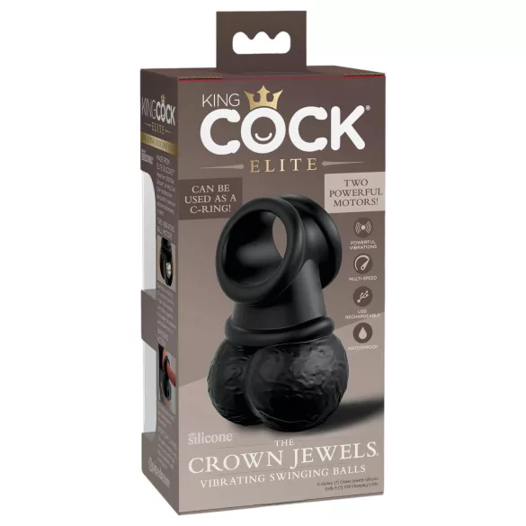 King Cock Crown Jewels - vibračný krúžok na penis (čierny)