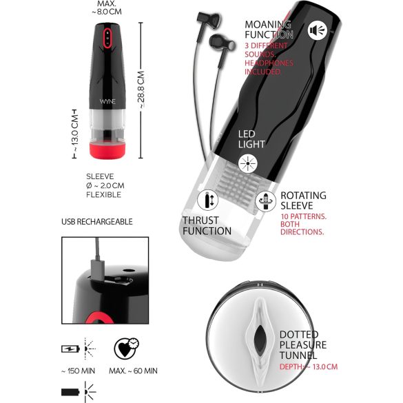 WYNE 05 - automatický masturbátor pre mužov - rotačný - čierny/biely