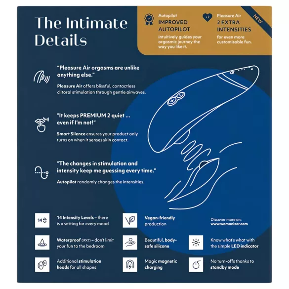 Womanizer Premium 2 - stimulátor klitorisu na vlny vzduchu - modrý