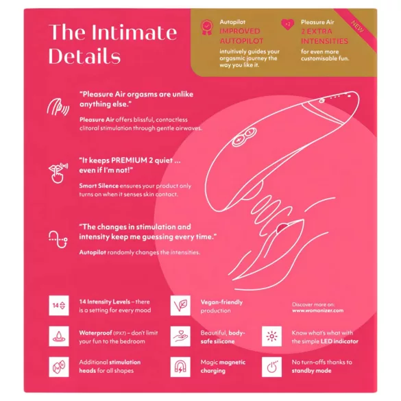 Womanizer Premium 2 - stimulátor klitorisu na vlny vzduchu - ružový