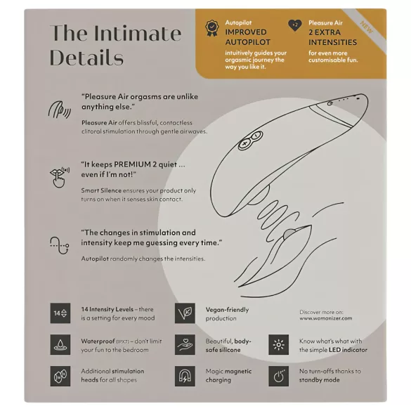 Womanizer Premium 2 - stimulátor klitorisu na vlny vzduchu - biely