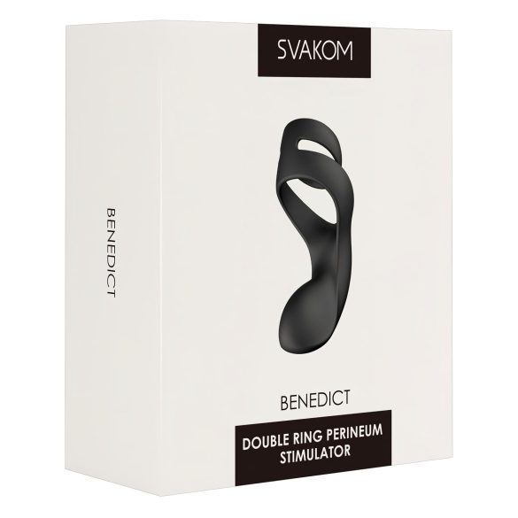 Svakom Benedict - čierny vibracný krúžok na penis s masážou perinea