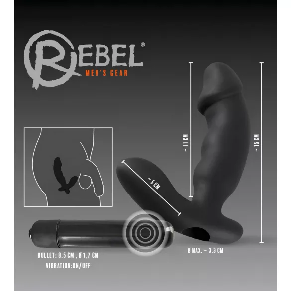 Rebel - vibrátor na prostatu s penisom - čierny