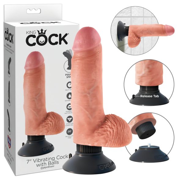 King Cock 7 prísavkový vibrátor (18 cm) - prírodný