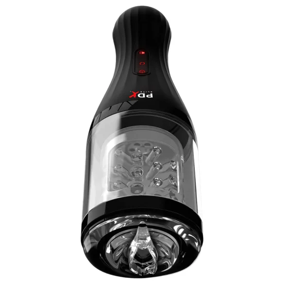 PDX Elite - masturbátor pre mužov - otočný - priehľadný/čierny