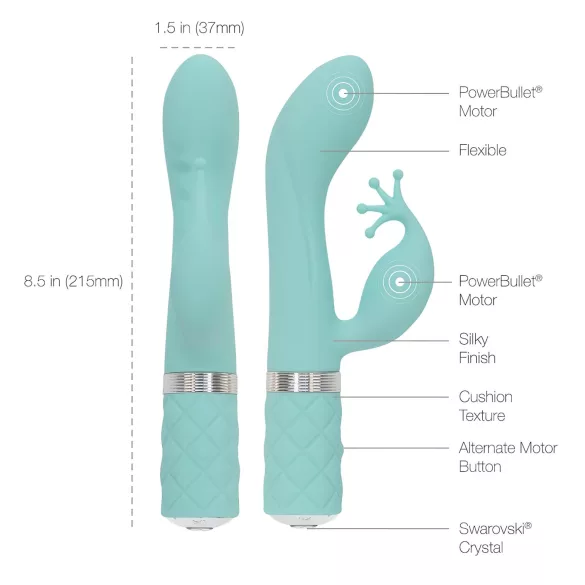 Pillow Talk Kinky - akumulátorový, 2-motorový vibrátor na bod G (tyrkysový)