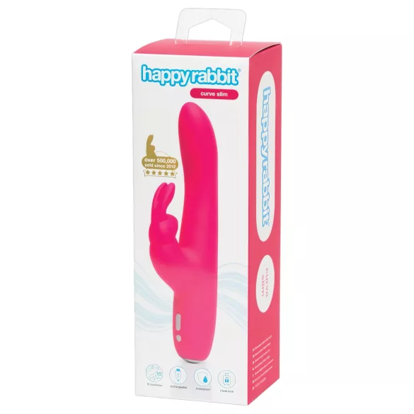 Happyrabbit Curve Slim - vibrátor s výbežkom na klitoris - vodeodolný - ružový