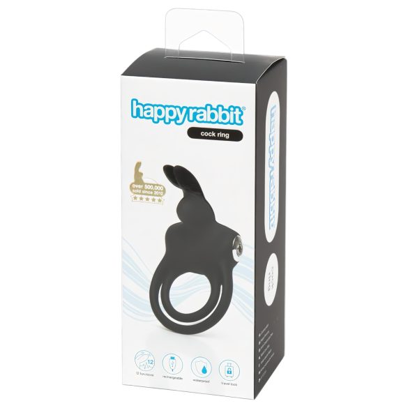 Happyrabbit Cock - vodeodolný, nabíjateľný krúžok na penis a semenníky (čierny)