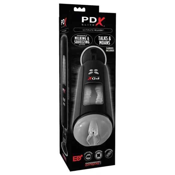 PDX Ultimate Milker - automatický masturbátor s vibráciami a saním - čierny
