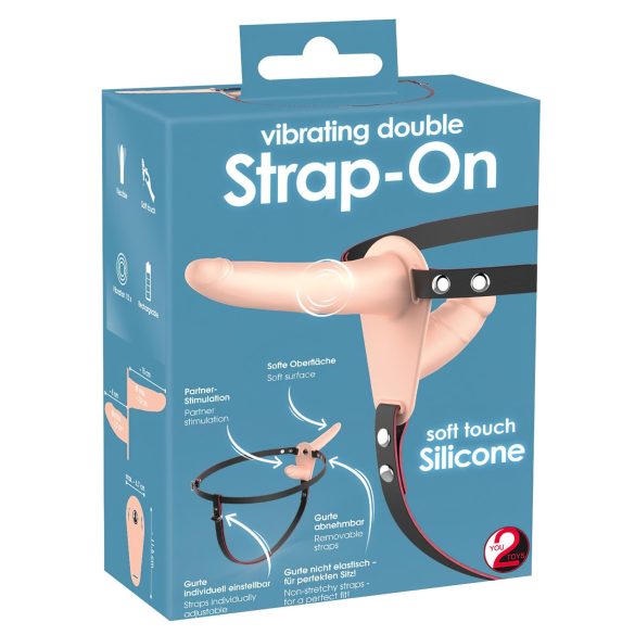You2Toys - strap-on dvojitý vibrátor - telová farba