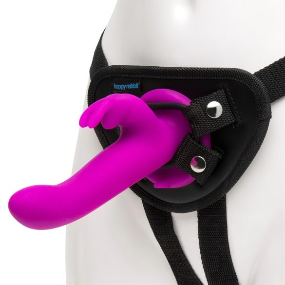 Happyrabbit - strap-on vibrátor pre dvojice - zajačik - fialový