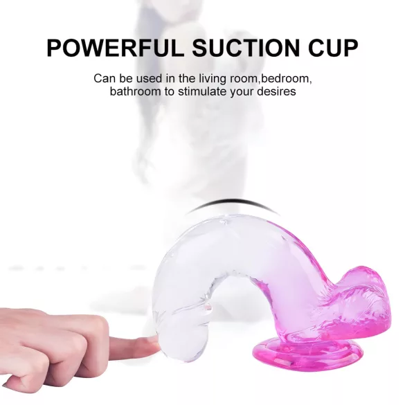 Sunfo - realistický dildo s prísavkou a semenníkmi - 22 cm - priehľadná fialová