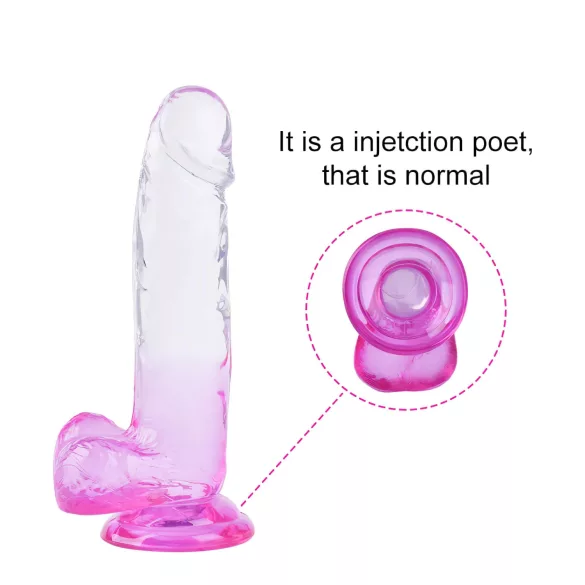 Sunfo - realistický dildo s prísavkou a semenníkmi - 22 cm - priehľadná fialová