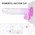 Sunfo - realistický dildo s prísavkou a semenníkmi - 22 cm - priehľadná fialová