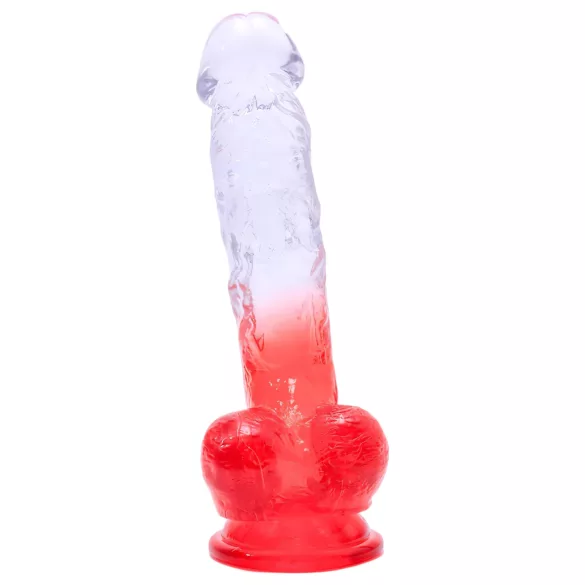 Sunfo - dildo s prísavkou a semenníkmi - 21 cm - číro-červený